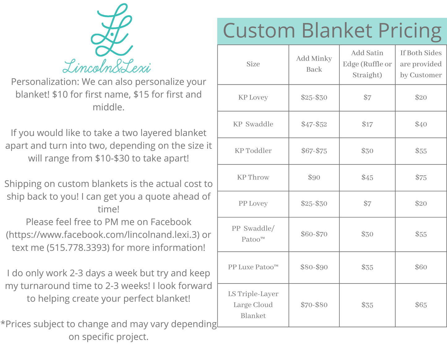 Custom Posh Blankets- Past Work, Not for Sale