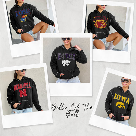 BELLE OF THE BALL STUDDED DETAIL FLEECE FRONT POCKET HOODIE