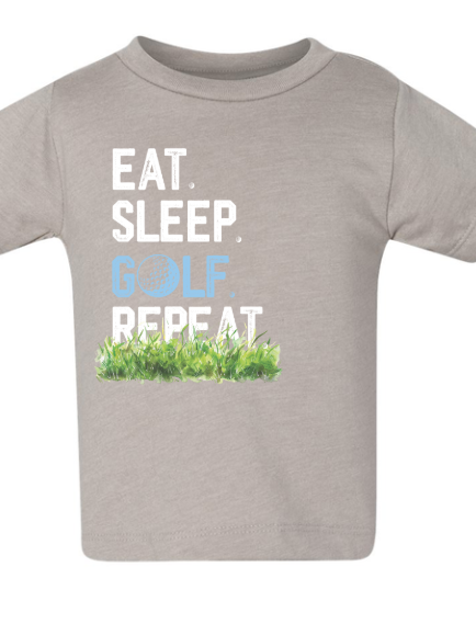 EAT SLEEP GOLF REPEAT W/ GRASS- WHT/BLUE
