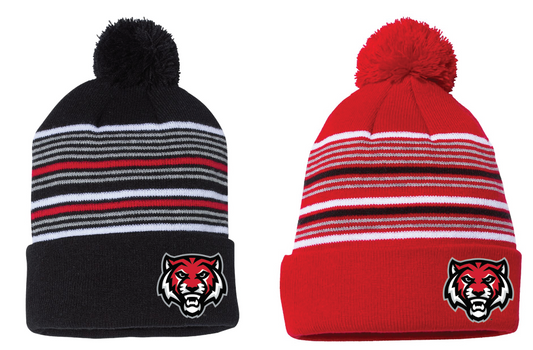 12" Striped Pom-Pom Cuffed Beanie- Tiger