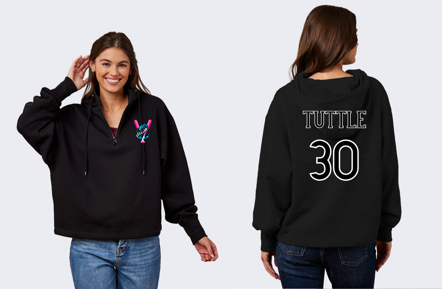 Enza Ladies Boxy Quarter Zip Hood- Vipers