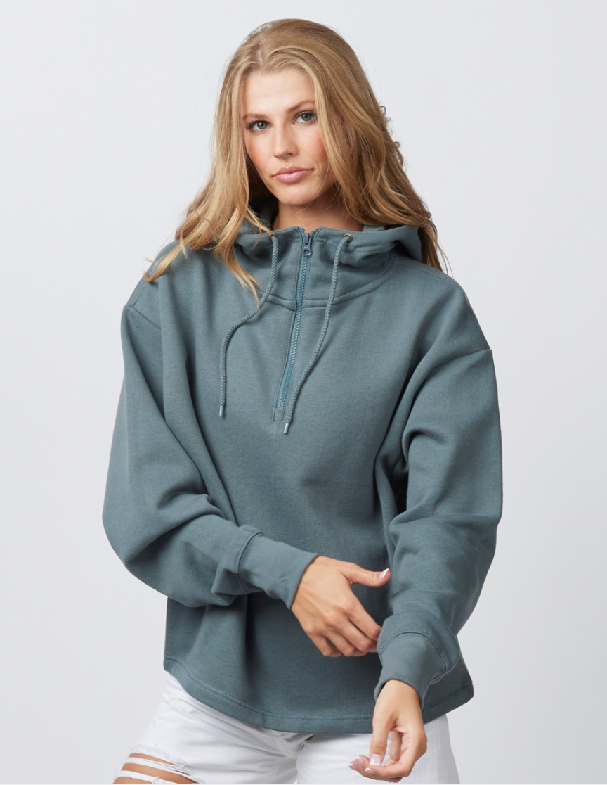 Enza Ladies Boxy Quarter Zip Hood- Vipers